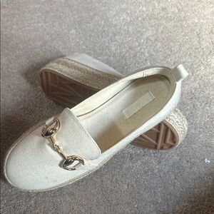 Beige Loafers with Gold Buckle